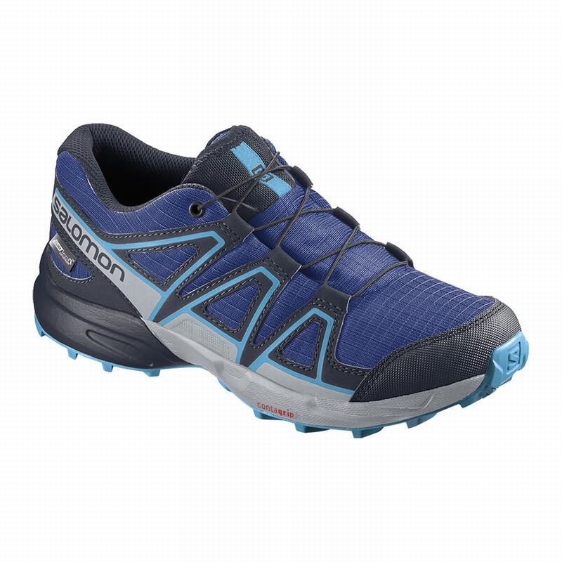 SALOMON SPEEDCROSS CLIMASALOMON™ WATERPROOF Philippines - Kids' Trail Running Shoes - Navy/Blue | 76